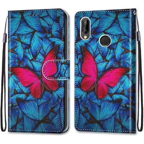 Coque Pour Huawei P20 Lite/Nova 3e, Etui En Cuir Pu Portefeuille Housse Coque Avec 360 Degres Silicone Antichoc Protection Cover Cuir Pochette Magnetique Und Flip Bequille (Papillon)