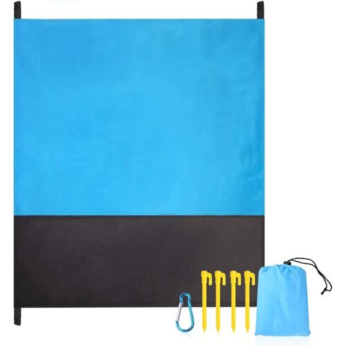 Tapis De Plage Imperméable, Couverture De Plage Large Anti Sable 210 Cm X 200 Cm Bleu Et Gris Drap De Plage Avec 4 Piquets Pour Camping, Picnic, Parc