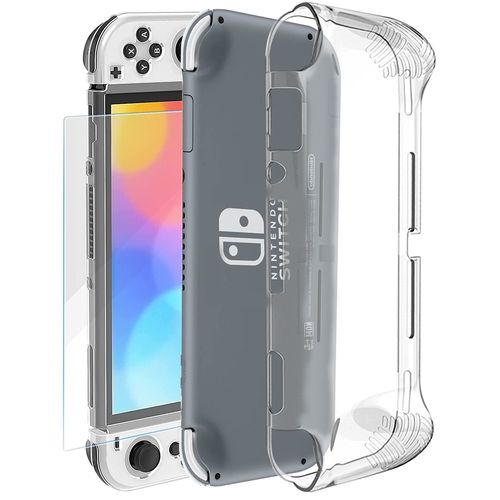 Film Protecteur Verre Trempé Pour Console Nintendo Switch Oled 7" + Coque De Protection Souple - Visiodirect -