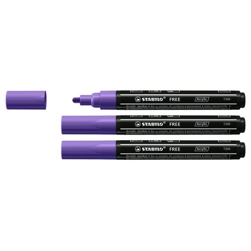 Stabilo Lot De 3 Marqueurs Pointe Moyenne Free Acrylic T300 Violet