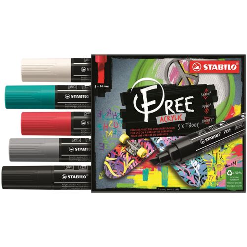 Stabilo Etui Carton 5 Marqueurs Pointe Large Free Acrylic T800c Set 2 "Bold"