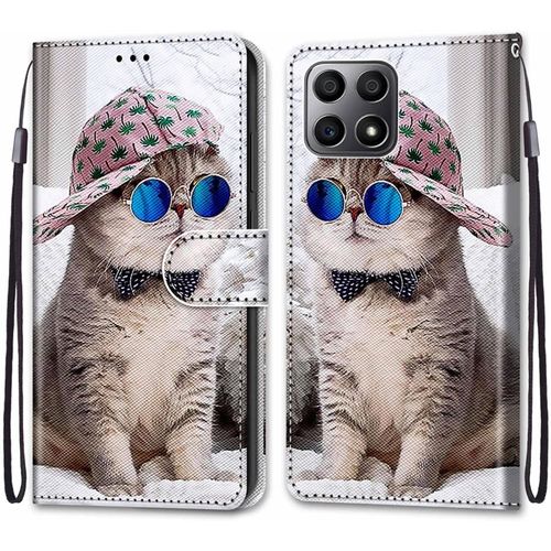 Coque Pour Huawei Honor X8 4g / X30i, Etui En Cuir Pu Portefeuille Housse Coque Avec 360 Degres Silicone Protection Cover Cuir Pochette Magnetique Und Flip Bequille (Chats 4)
