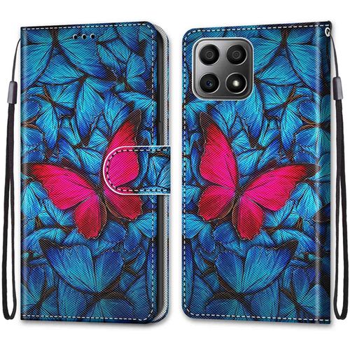 Coque Pour Huawei Honor X8 4g / X30i, Etui En Cuir Pu Portefeuille Housse Coque Avec 360 Degres Silicone Protection Cover Cuir Pochette Magnetique Und Flip Bequille (Papillon)
