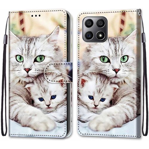 Coque Pour Huawei Honor X8 4g / X30i, Etui En Cuir Pu Portefeuille Housse Coque Avec 360 Degres Silicone Protection Cover Cuir Pochette Magnetique Und Flip Bequille (Chats 2)