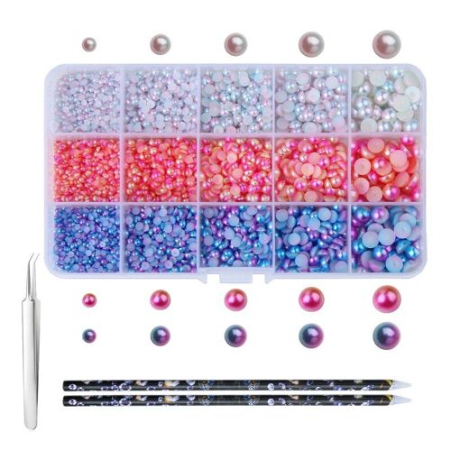 6200 Pièces Abs Demi Perles Rondes, 3 8mm Dégradé Perle Flatback Perles Pour Nail Art Artisanat Bricolage Décoration