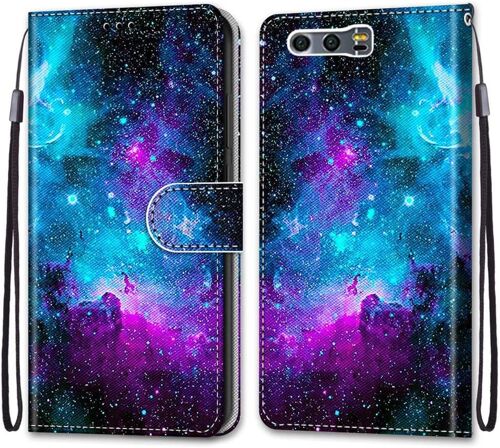 Coque Pour Huawei Honor 9, Etui En Cuir Pu Portefeuille Housse Coque Avec 360 Degres Silicone Antichoc Protection Cover Cuir Pochette Magnetique Und Flip Bequille (Ciel Etoile)