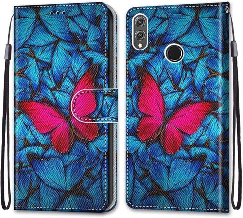 Coque Pour Huawei Honor 8x, Etui En Cuir Pu Portefeuille Housse Coque Avec 360 Degres Silicone Antichoc Protection Cover Cuir Pochette Magnetique Und Flip Bequille (Papillon)