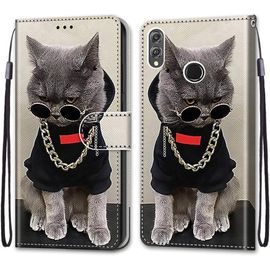Coque Pour Huawei Honor 8x, Etui En Cuir Pu Portefeuille Housse Coque Avec 360 Degres Silicone Antichoc Protection Cover Cuir Pochette Magnetique Und Flip Bequille (Chats 3)