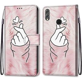Coque Pour Huawei Honor 8x, Etui En Cuir Pu Portefeuille Housse Coque Avec 360 Degres Silicone Antichoc Protection Cover Cuir Pochette Magnetique Und Flip Bequille (Doigt Coeur)