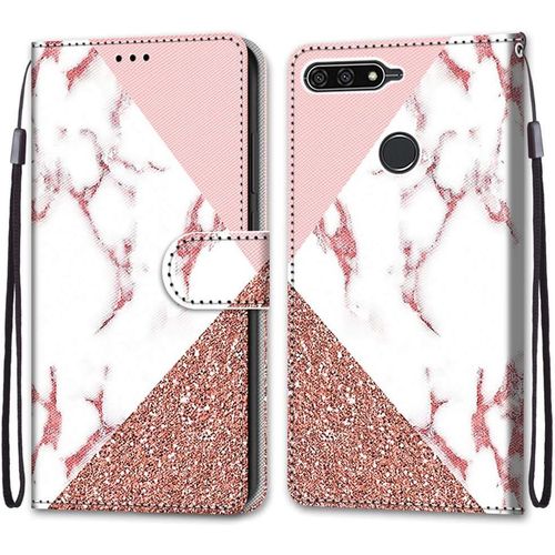 Coque Pour Huawei Y6 2018 / Honor 7a, Etui En Cuir Pu Portefeuille Housse Coque Avec 360 Degres Silicone Antichoc Protection Cover Cuir Pochette Magnetique Und Flip Bequille (Marbre)