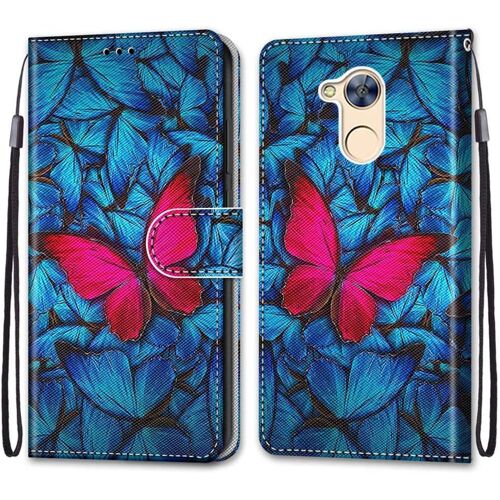 Coque Pour Huawei Honor 6a, Etui En Cuir Pu Portefeuille Housse Coque Avec 360 Degres Silicone Antichoc Protection Cover Cuir Pochette Magnetique Und Flip Bequille (Papillon)