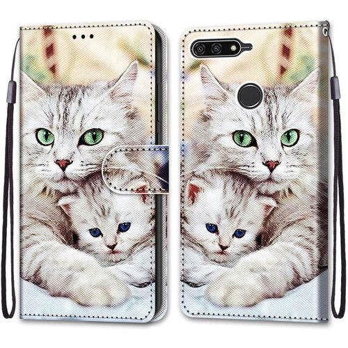 Coque Pour Huawei Y6 2018 / Honor 7a, Etui En Cuir Pu Portefeuille Housse Coque Avec 360 Degres Silicone Antichoc Protection Cover Cuir Pochette Magnetique Und Flip Bequille (Chats 2)