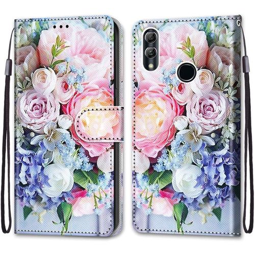 Coque Pour Huawei Honor 10 Lite, Etui En Cuir Pu Portefeuille Housse Coque Avec 360 Degres Silicone Antichoc Protection Cover Cuir Pochette Magnetique Und Flip Bequille (Fleur 3)