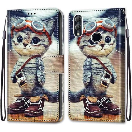 Coque Pour Huawei Honor 10 Lite, Etui En Cuir Pu Portefeuille Housse Coque Avec 360 Degres Silicone Antichoc Protection Cover Cuir Pochette Magnetique Und Flip Bequille (Chat 1)
