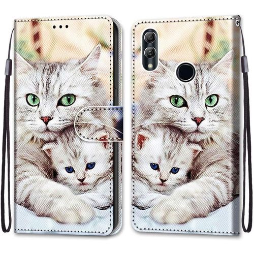 Coque Pour Huawei Honor 10 Lite, Etui En Cuir Pu Portefeuille Housse Coque Avec 360 Degres Silicone Antichoc Protection Cover Cuir Pochette Magnetique Und Flip Bequille (Chats 2)