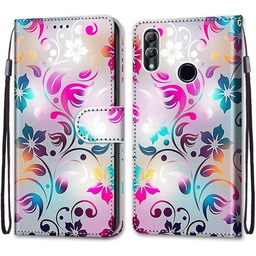Coque Pour Huawei Honor 10 Lite, Etui En Cuir Pu Portefeuille Housse Coque Avec 360 Degres Silicone Antichoc Protection Cover Cuir Pochette Magnetique Und Flip Bequille (Fleur 1)