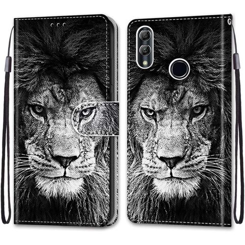 Coque Pour Huawei Honor 10 Lite, Etui En Cuir Pu Portefeuille Housse Coque Avec 360 Degres Silicone Antichoc Protection Cover Cuir Pochette Magnetique Und Flip Bequille (Lion)