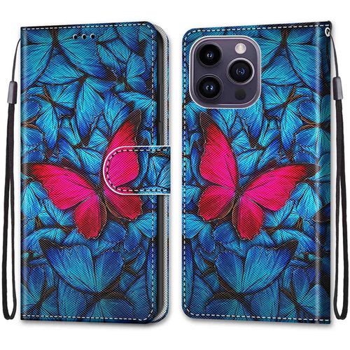 Coque Pour Iphone 14 Pro Max (6,7 Pouces), Etui En Cuir Pu Portefeuille Housse Coque Avec 360 Degres Silicone Protection Cover Cuir Pochette Magnetique Und Flip Bequille (Papillon)