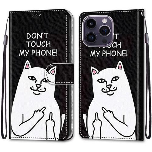 Coque Pour Iphone 14 Pro Max (6,7 Pouces), Etui En Cuir Pu Portefeuille Housse Coque Avec 360 Degres Silicone Protection Cover Cuir Pochette Magnetique Und Flip Bequille (Caricature De Chat)