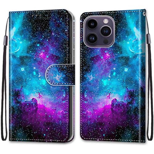 Coque Pour Iphone 14 Pro Max (6,7 Pouces), Etui En Cuir Pu Portefeuille Housse Coque Avec 360 Degres Silicone Protection Cover Cuir Pochette Magnetique Und Flip Bequille (Ciel Etoile)