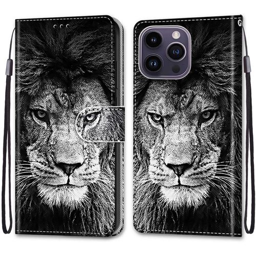 Coque Pour Iphone 14 Pro Max (6,7 Pouces), Etui En Cuir Pu Portefeuille Housse Coque Avec 360 Degres Silicone Protection Cover Cuir Pochette Magnetique Und Flip Bequille (Lion)