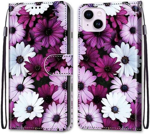 Coque pour iPhone 14 Plus (6,7 Pouces), Etui en Cuir PU Portefeuille Housse Coque avec 360 Degres Silicone Protection Cover Cuir Pochette Magnetique und Flip Bequille (Fleur 2)
