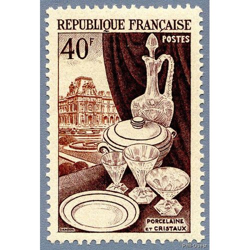France 1954, Très Beau Timbre Neuf** Luxe Yvert 972, Série Des Productions Françaises De Luxe, Porcelaine Et Cristaux.