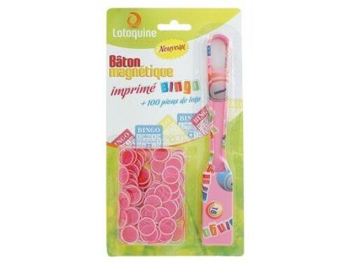 Baton Magnetique Bingo + 100 Pions De Loto - Coloris Rose - Pions Ronds Transparents Ø 17,4 Mm - Jeu Loterie, Soiree Loto