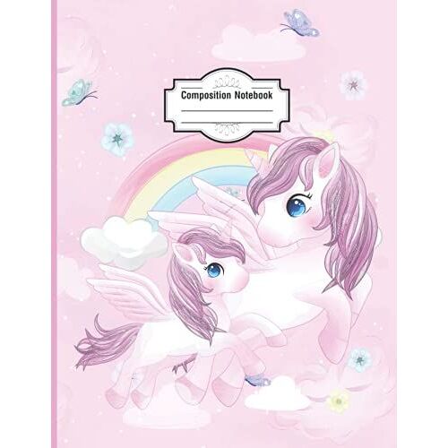 Composition Notebook: Unicorn White And Black Composition Notebook. Unicorn Wide Ruled Papers For Girls Boys, Kids, Elementary School College Students And Teachers
