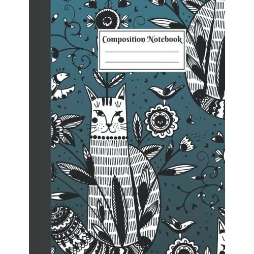 Composition Notebook: Composition Notebook Cat Unicorn | Funny Cat Action Hero Surfing On A Cheeseburger In Space Wide Ruled Pages | Cat Composition Notebook Grades Level K-2.