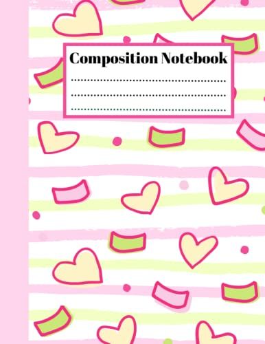 Pink Love Heart Stylish Composition Notebook College Ruled: Cute Patterned College Ruled Notebook Composition Book For Girls: 8.5 X 11 Inch Large College Ruled Notebook 100 Pages