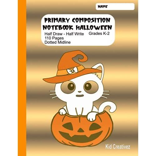 Primary Composition Notebook Halloween Grades K-2: 110 Pages | Dotted Midline | Header/Title Line | Write-Draw | 8.5 X 11 Inches | Friendly Halloween Theme