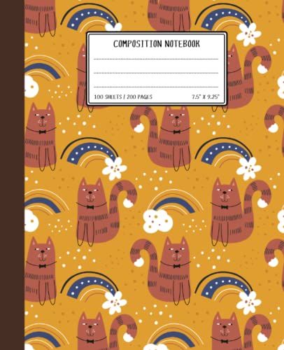Composition Notebook: Composition Notebook College Ruled 200 Pages | Lined Journal Notebook For Students, Parents, Children, Teachers (Elementary ... | Cute Kawaii Cat And Rainbow Pattern