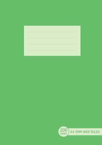 A4 School Exercise Book 15mm Wide Ruled: 200 Pages Green Lined Paper Notebook