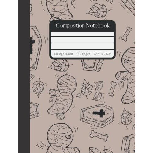 Composition Notebook: Halloween Mummy Coffin Wide Ruled Lined Journal