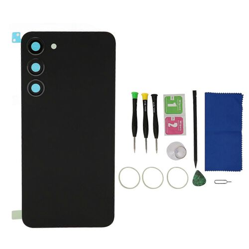 Couvercle en verre arrière avec kit d'outils de réparation professionnel d'objectif de caméra préinstallé pour Samsung Galaxy S23 Plus noir