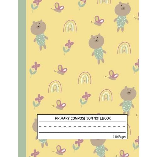Cute Bear Primary Composition Notebook: Cute Bear And Flower Primary Story Journal, Dotted Midline And Picture Space | Grades K-2: Composition School Exercise Book