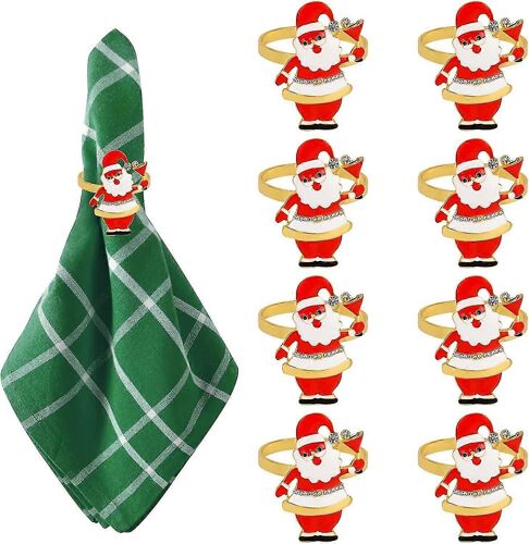 Heilwiy Christmas Servikin Rings Set De 8 Porte-Anneaux de Serviette Père Noël Pour Table à manger Décor de Table d'Accueil en Métal
