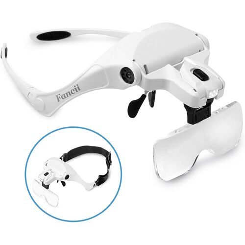 Lunettes Loupe Grossissante Avec Eclairage Led - 1x - 3,5x Zoom Avec 5 Lentilles Amovibles - Casque Loupe Frontale Serre Tête Avec Lumière Pour Lecture, Bijoutier, Couture, Et Bricolage