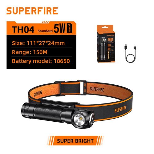 TH04 With Headband 18650 2000mAh SUPERFIRE TH04 Super Lumineux Tête Lampe De Poche 18650 sauna lampe USB-C Rechargeable Lampe De Travail avec Aimant Queue Torche Camping Lanterne ""Nipseyteko""