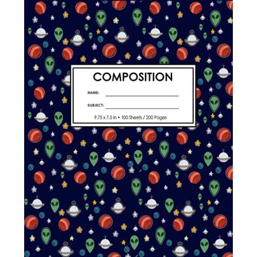 College Ruled Composition Notebook:: Space Alien Ufo Themed Wide Ruled Lined Paper Notebook Journal: Workbook For Kids Teens Students (7.5 X 9.25 Inches) (Kawaii-Core Books)