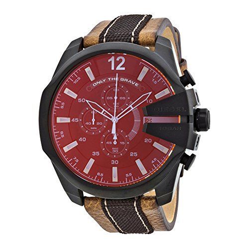 Montre Homme Diesel Mega Chief Dz4305 Bracelet Cuir Brun Et Tissu Noir