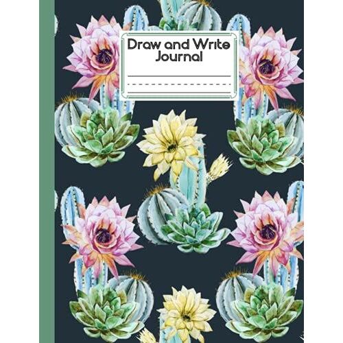 Draw And Write Journal: Grades K-2, Cactus Cover Primary Composition Half Page Lined Paper With Drawing Space (8.5" X 11" Notebook) Design By Ella Schweizer