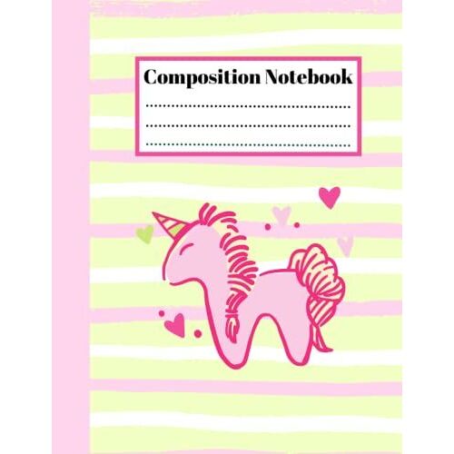 Pink & Green Unicorn Stylish Composition Notebook College Ruled: Cute Patterned College Ruled Notebook Composition Book For Girls: 8.5 X 11 Inch Large College Ruled Notebook 100 Pages