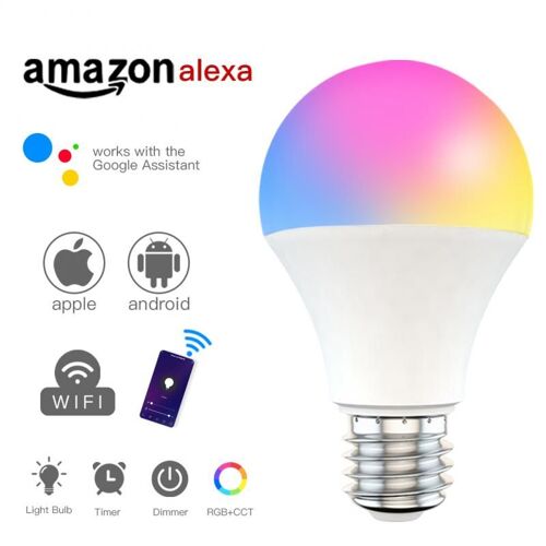 Lampe Led Connectée Avec Wi-Fi, E27 B22, E26, 85/220v, Rvb + Cct, Alexa, Pour Maison Connectée