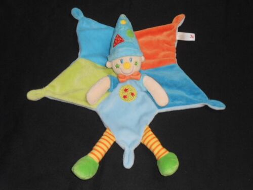 Doudou Plat Etoile Garcon Clown Lutin Bleu Vert Orange - Nicotoy