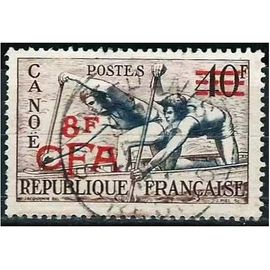France, La Réunion, Département Français 1953, Beau Timbre Yvert 314, Sports, Le Canoë, Surchargé En Francs Cfa, Oblitéré, Tbe