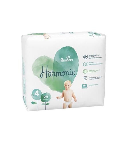 Pampers Couches Harmonie Taille 4 9-14 Kg - 28 Couches