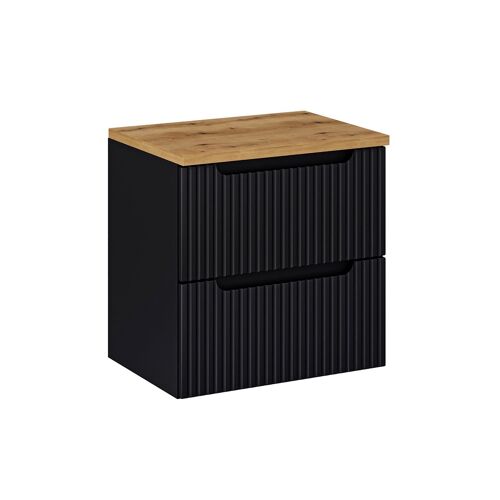 Meuble sous-vasque 2 tiroirs plan de toilette stratifiés noir et beige