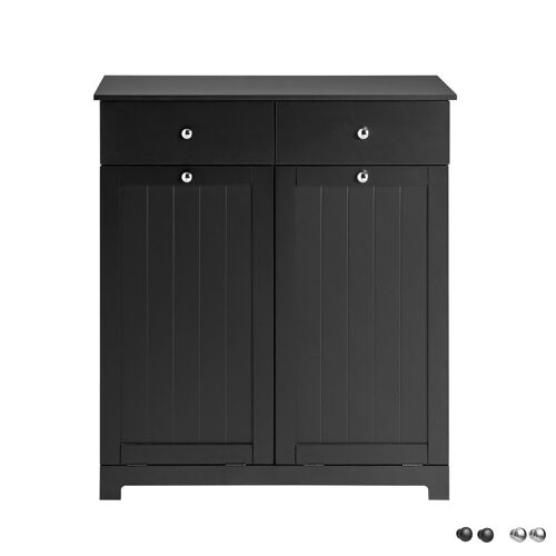 Meuble bas avec 2 tiroirs et 2 paniers à linge effet bois noir